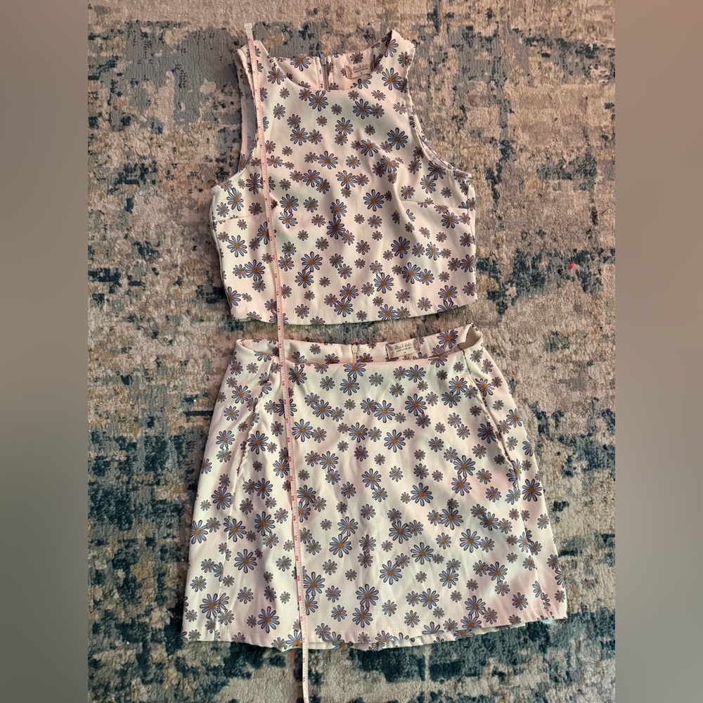 EUC Altar’d State Ivory/Blue Skater Skirt Set